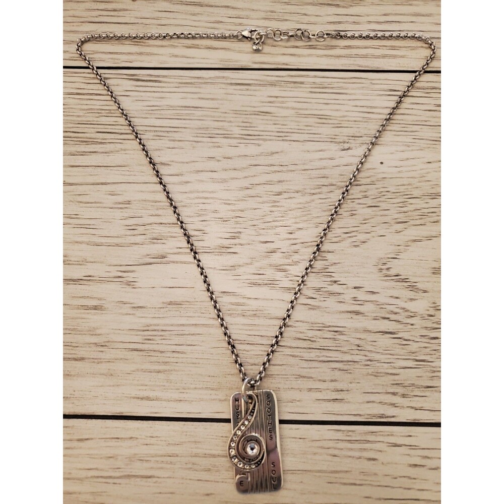 Brighton Music Dog Tag w/Crystal Studded Treble Clef Necklace Silver-Tone 28"